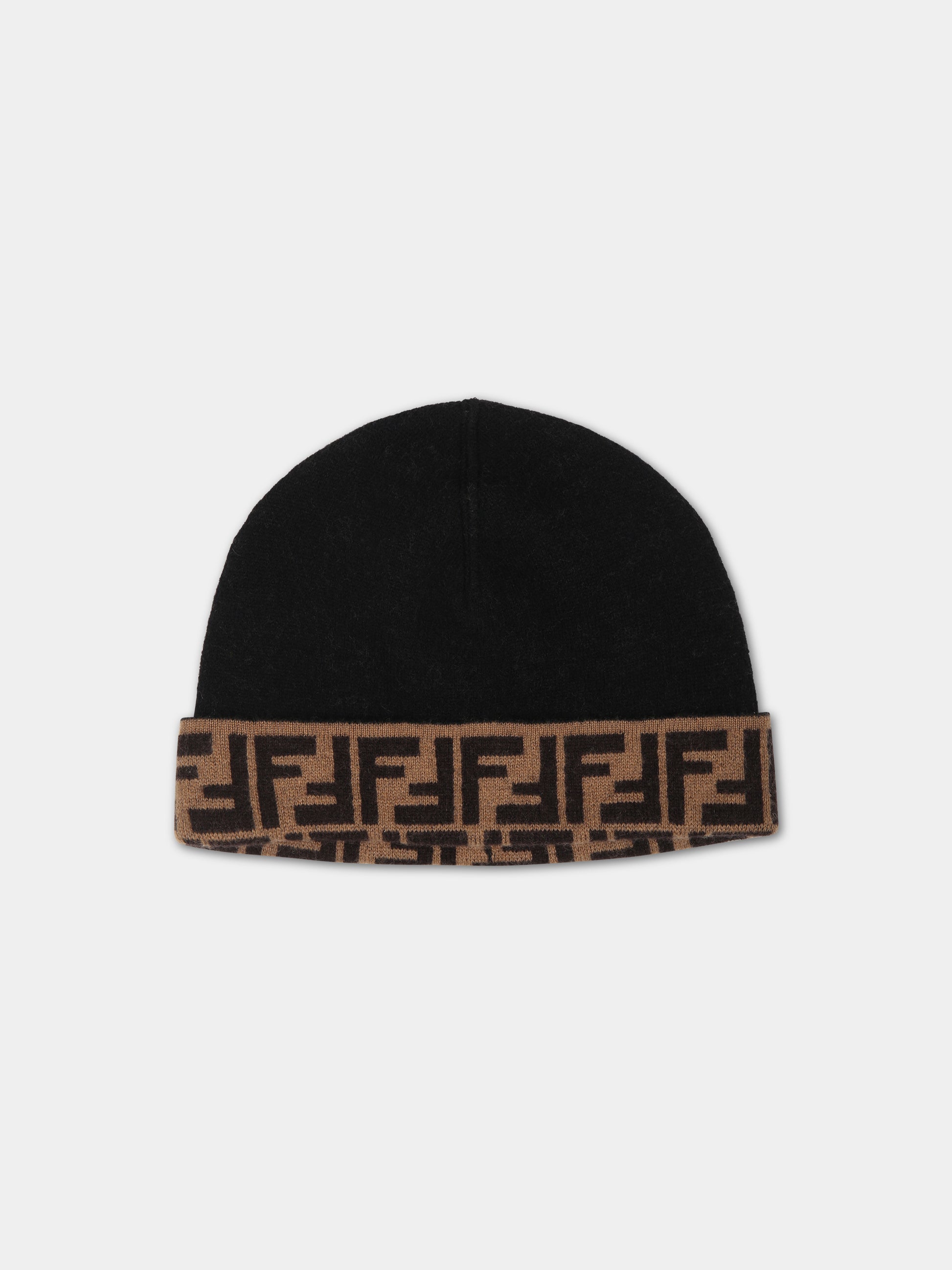 Berretto nero per bambini con doppia FF,Fendi Kids,JUP063 AO29 F1M0T