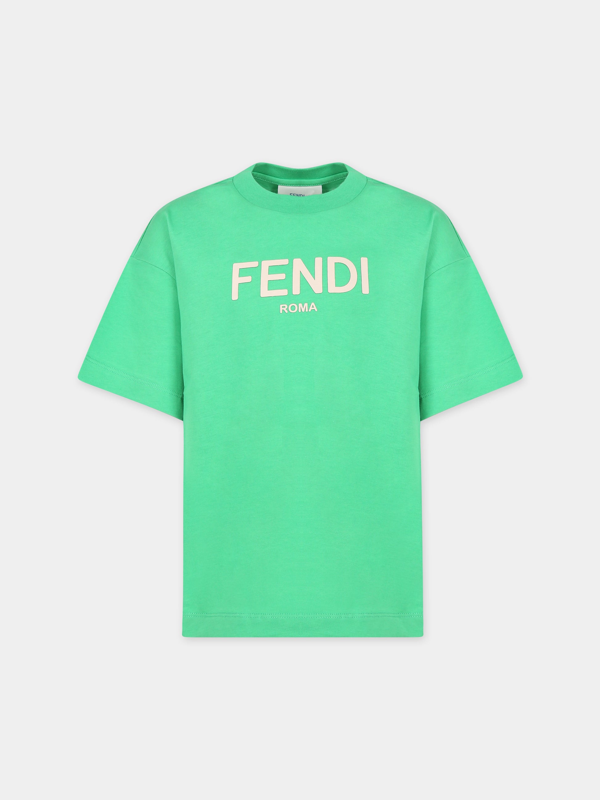 T-shirt verde con logo per bambini,Fendi Kids,JUI137 7AJ F1LYH