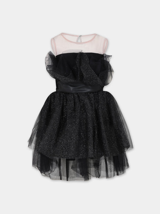 Vestito nero per bambina con lurex,Monnalisa,41B905 2907 5075