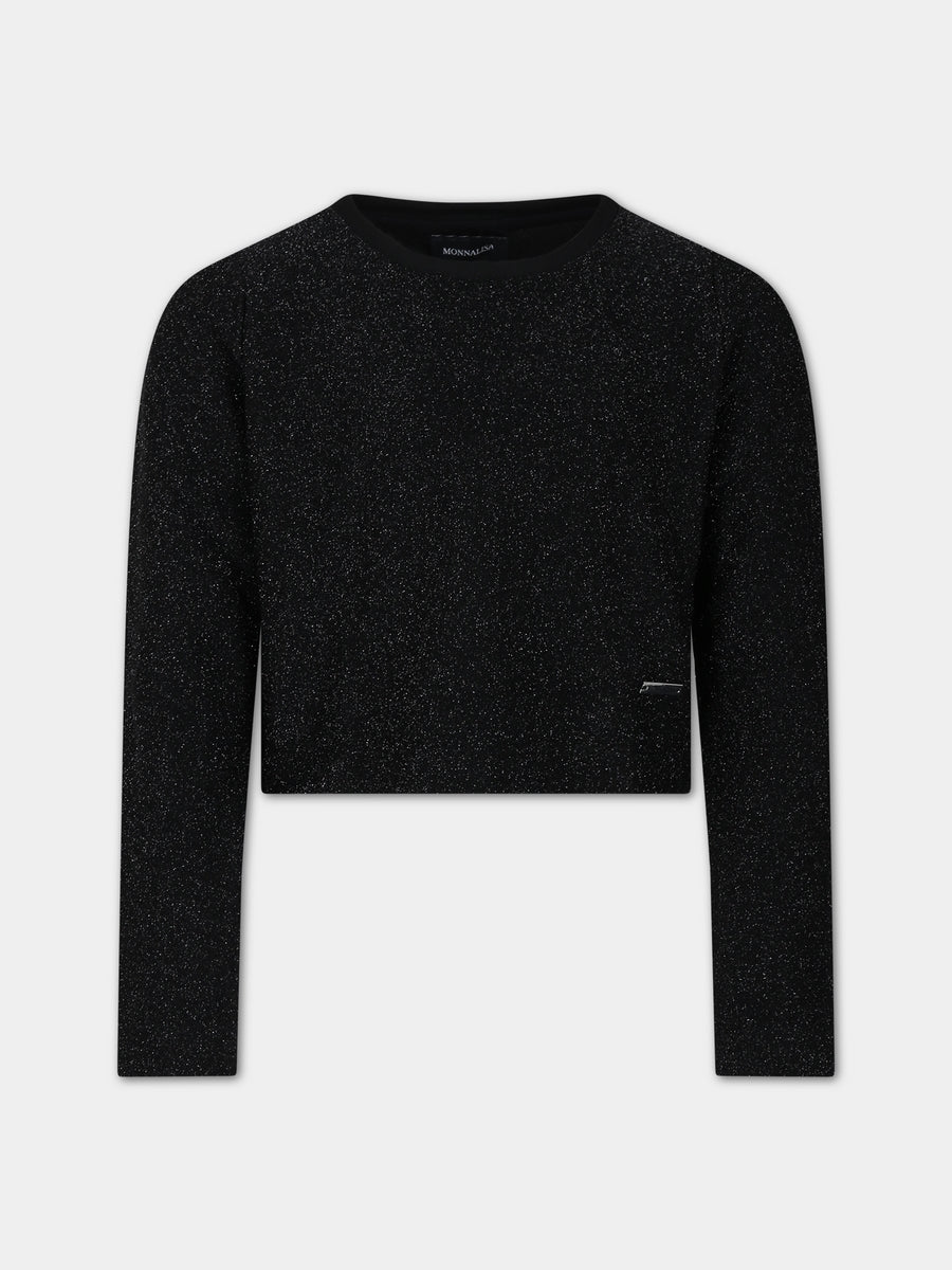 T-shirt nera per bambina con logo,Monnalisa,41B608 2209 0050