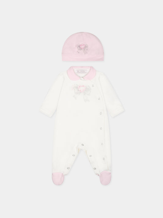 Set bianco per neonata con cuore e logo,Monnalisa,35B503 2004 0191