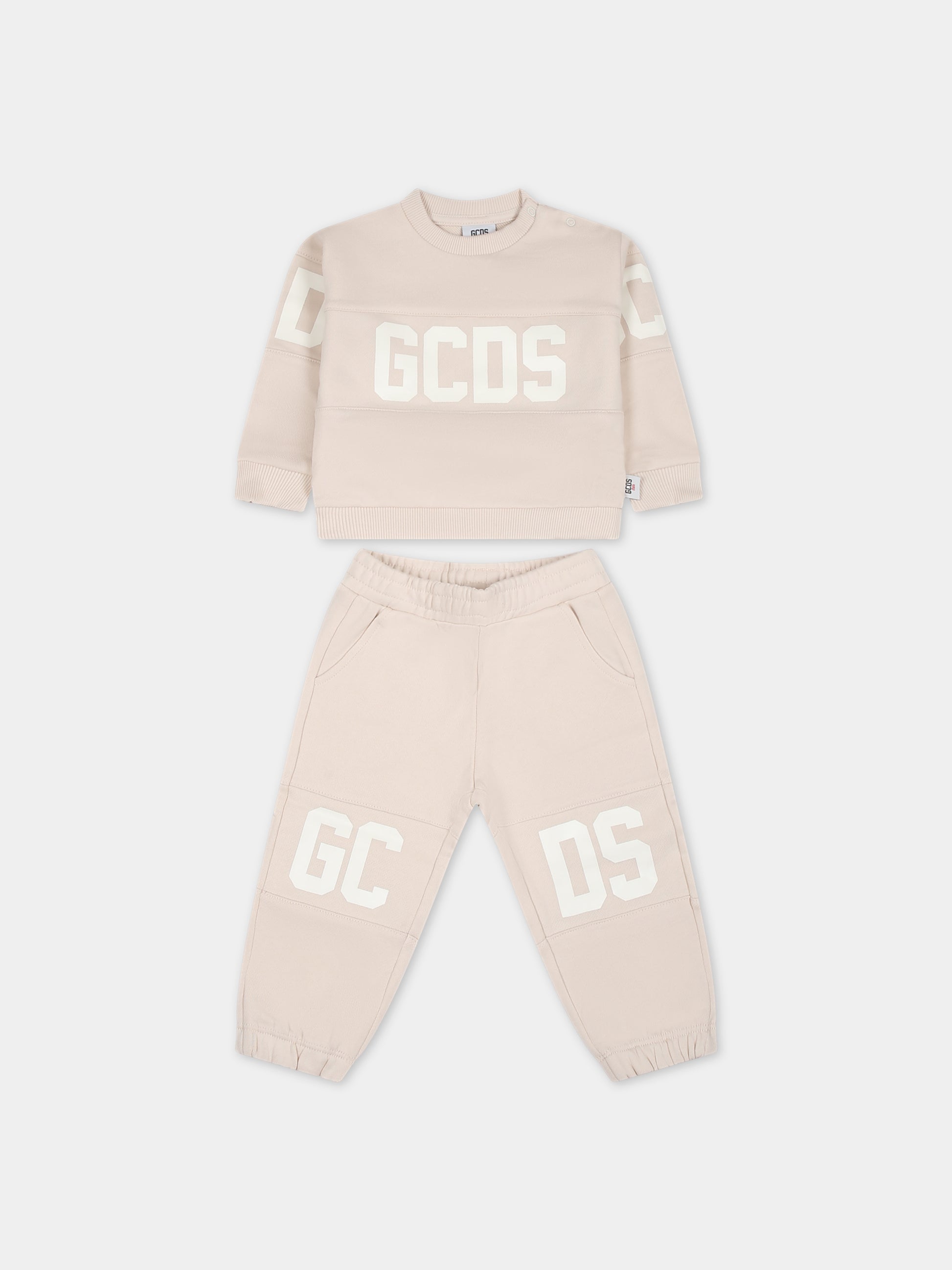 Completo beige per neonati con logo,Gcds Kids,GOK003 LCA44 20325