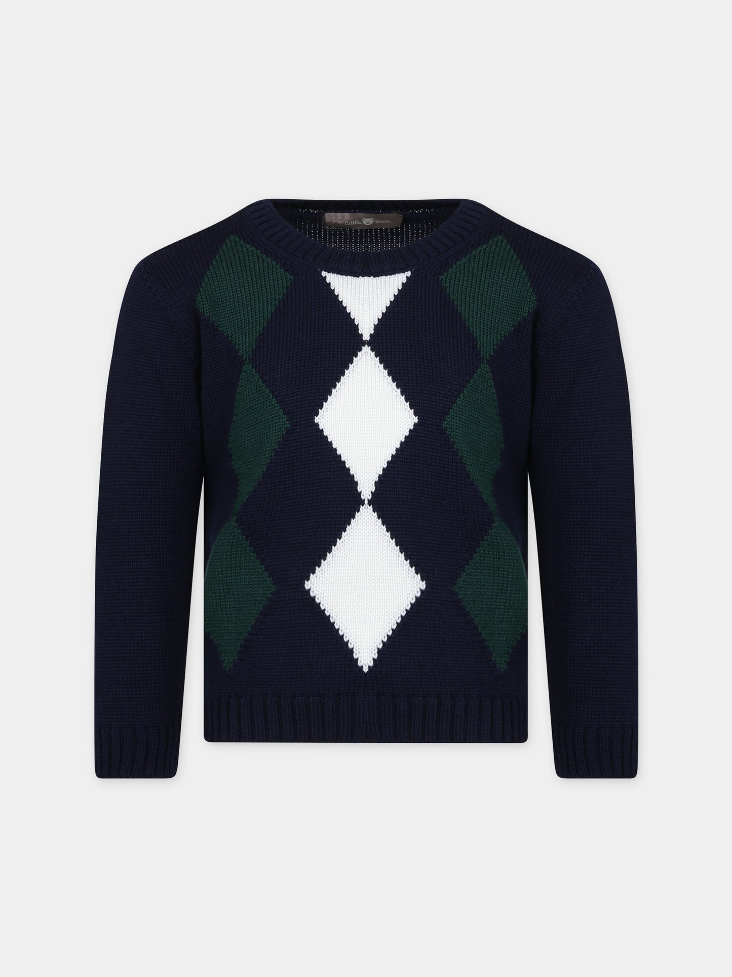 Maglione blu per bambino con rombi,Little Bear,7154 BLU