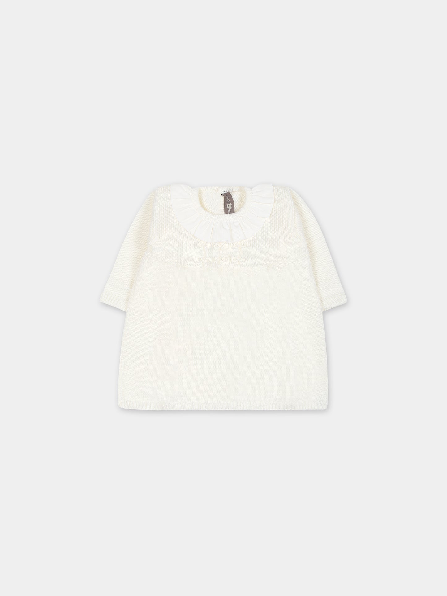 Vestito bianco per neonata con rouche,Little Bear,7004 LATTE/LATTE