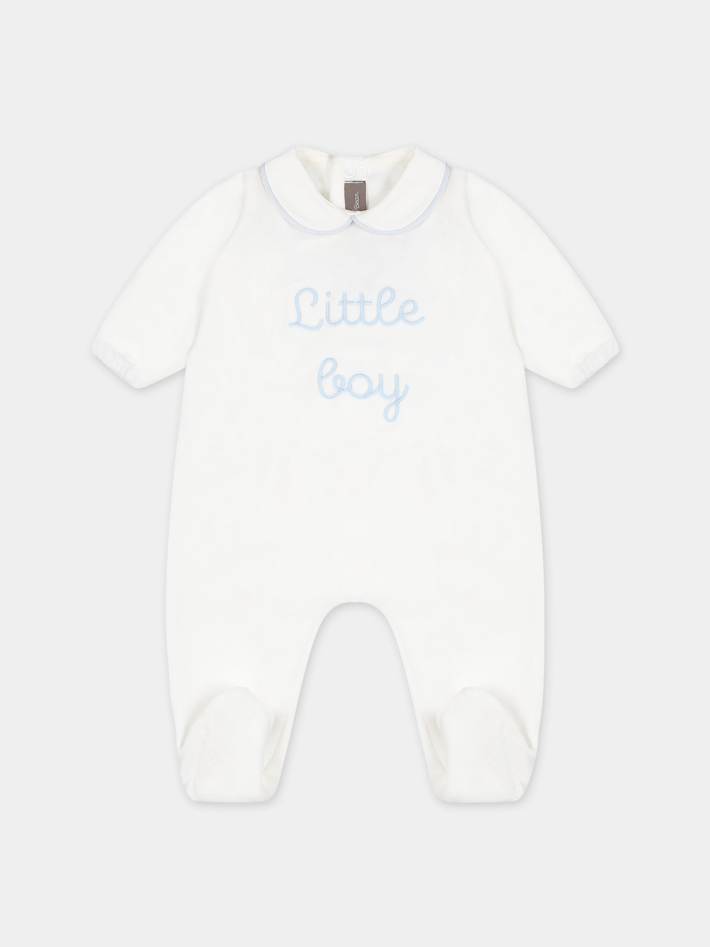 Tutina bianca per neonato con ricamo,Little Bear,7044 LATTE/CIELO