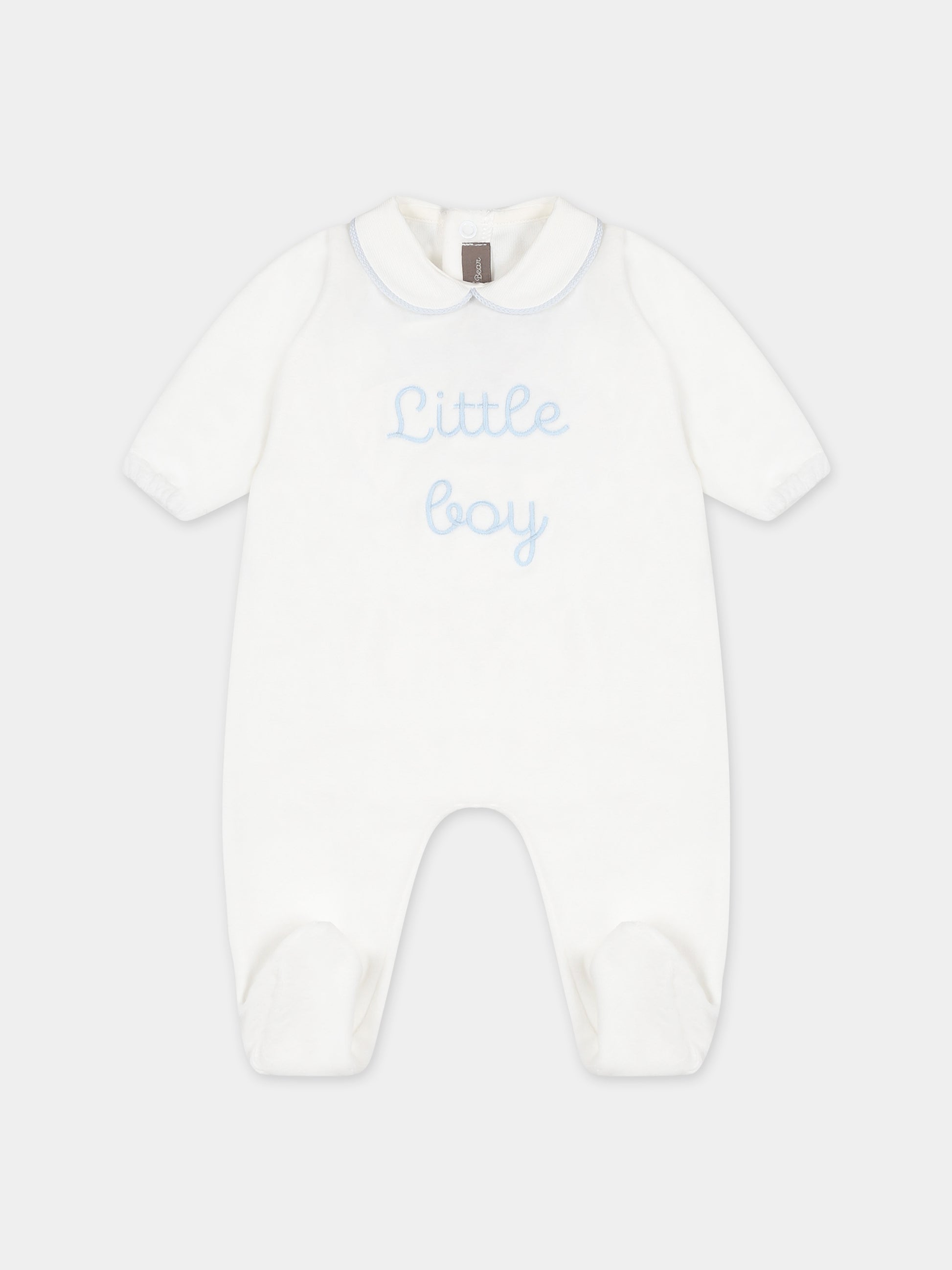 Tutina bianca per neonato con ricamo,Little Bear,7044 LATTE/CIELO