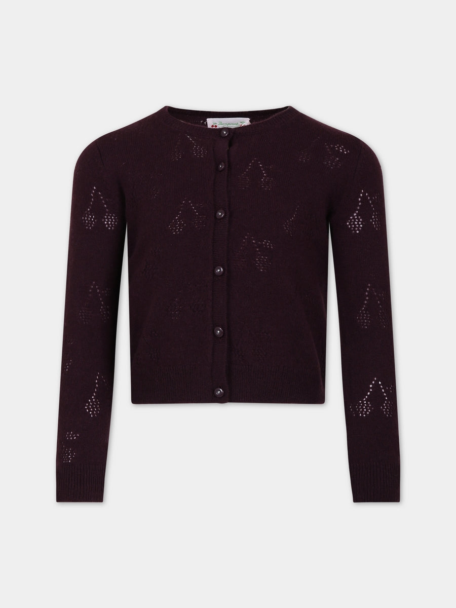 Cardigan bordaux per bambina con ciliege,Bonpoint,W03GCAK00022 053
