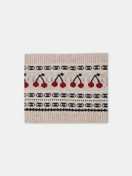 Sciarpa beige per bambina con ciliegie,Bonpoint,W03GACK00104 992