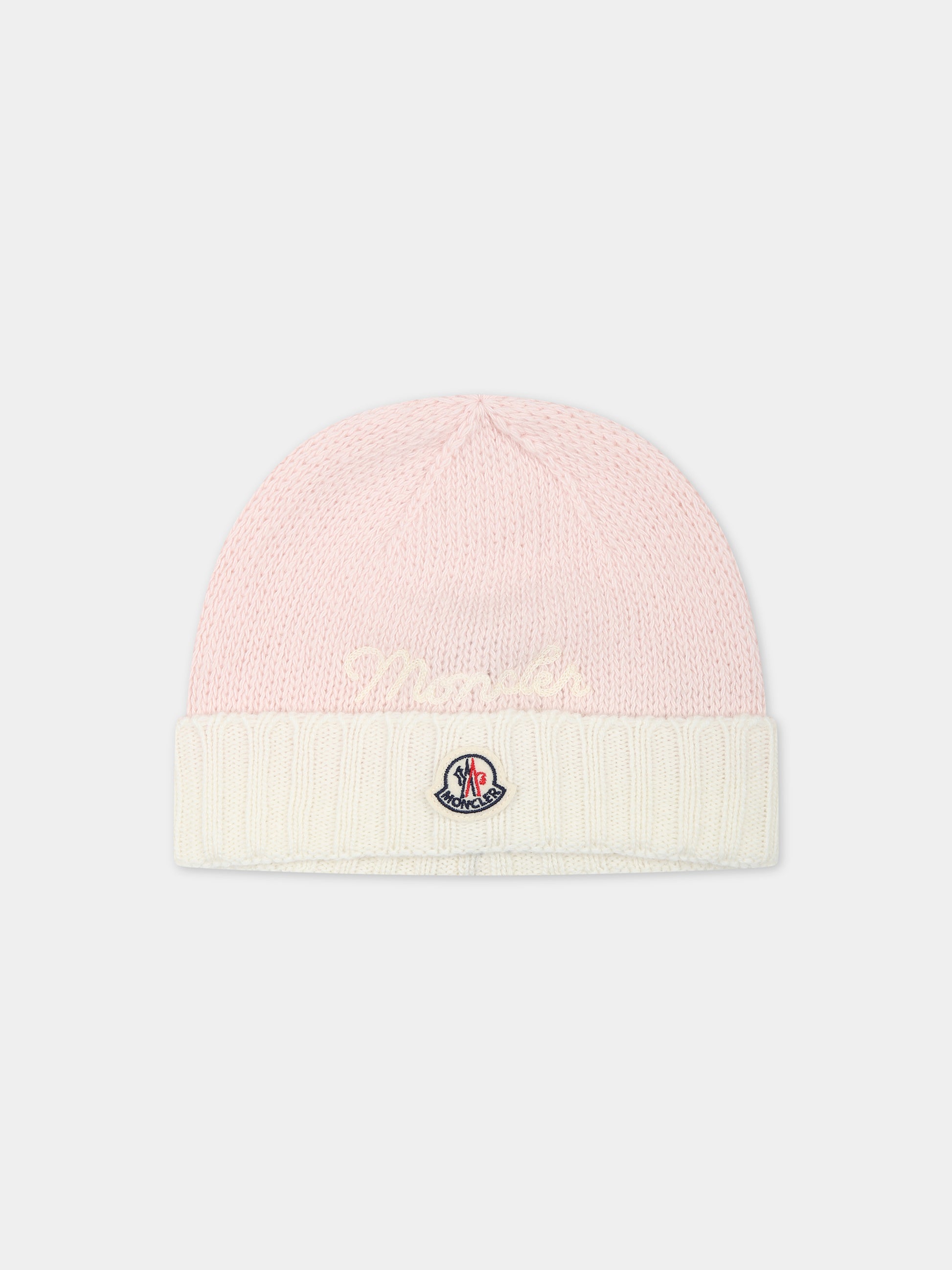 Berretto rosa per neonata con logo,Moncler Kids,951 3B00009 M1241 P50