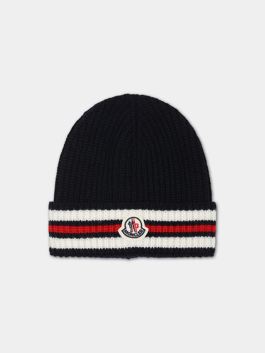 Berretto blu per neonato con logo,Moncler Kids,951 3B00013 M1131 P70