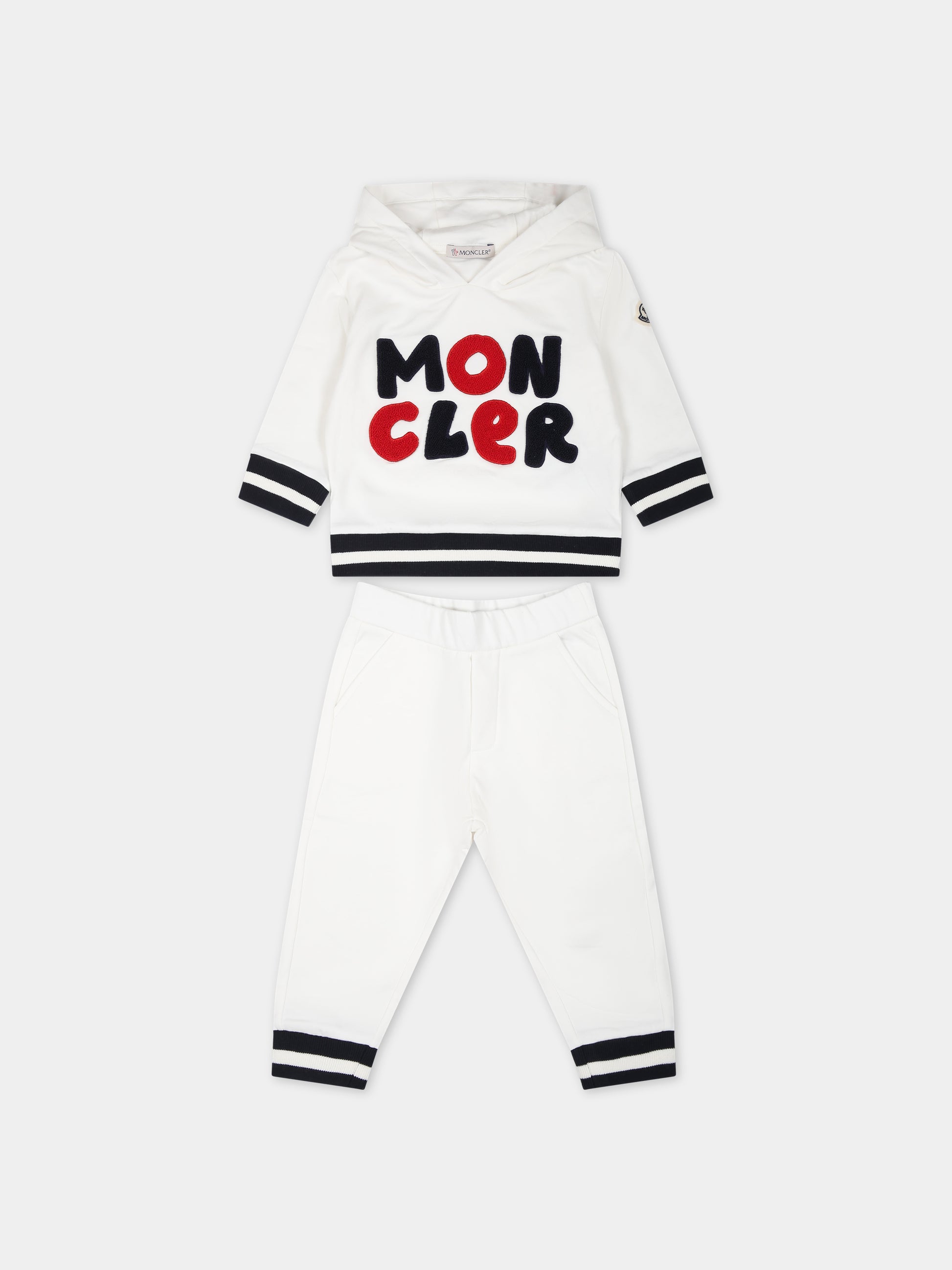 Completo bianco per neonato con logo,Moncler Kids,951 8M00022 80996 034