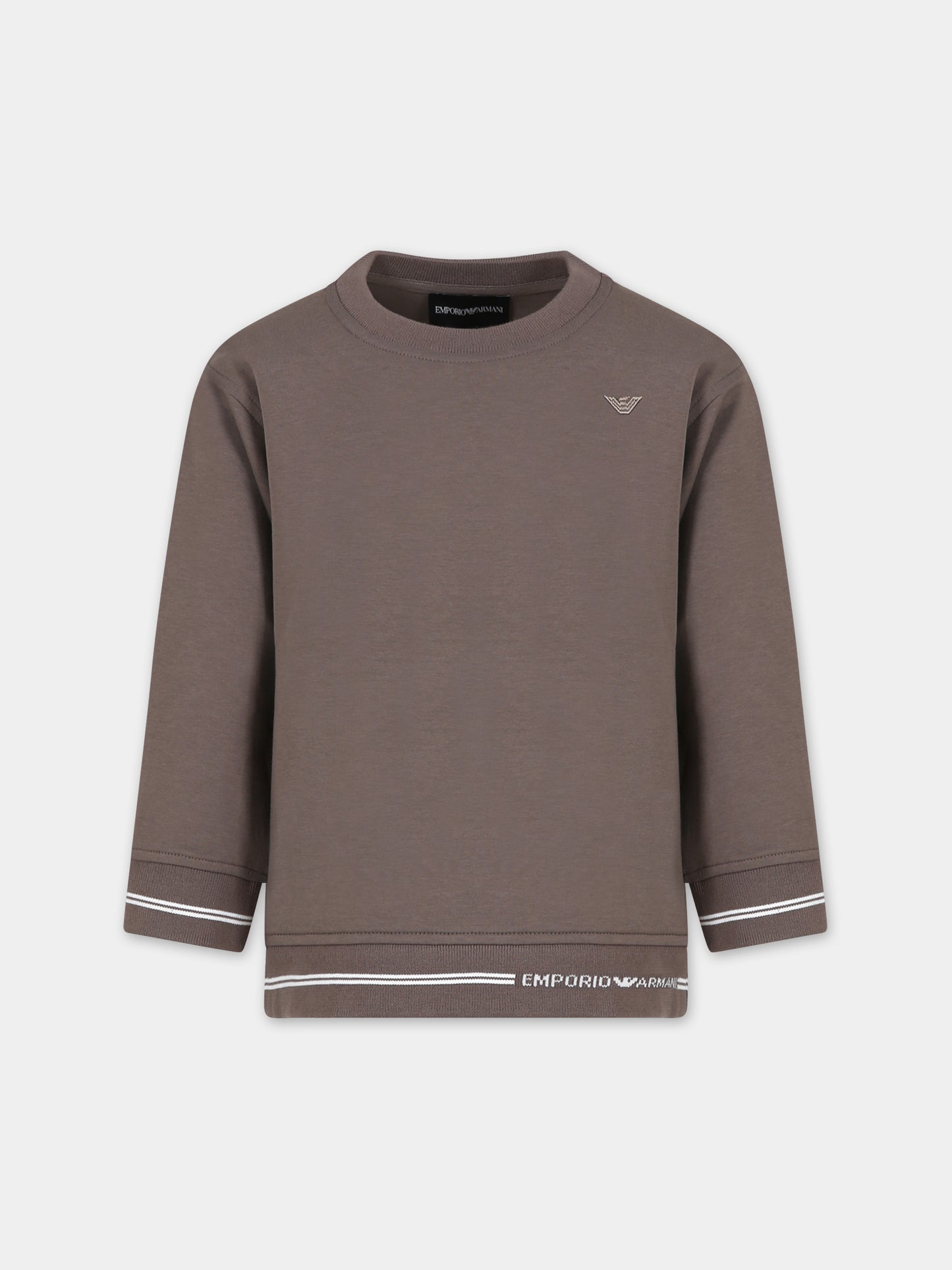 Felpa marrone per bambino con aquilotto e logo,Armani Junior,6R4MF2 1JHSZ 0488