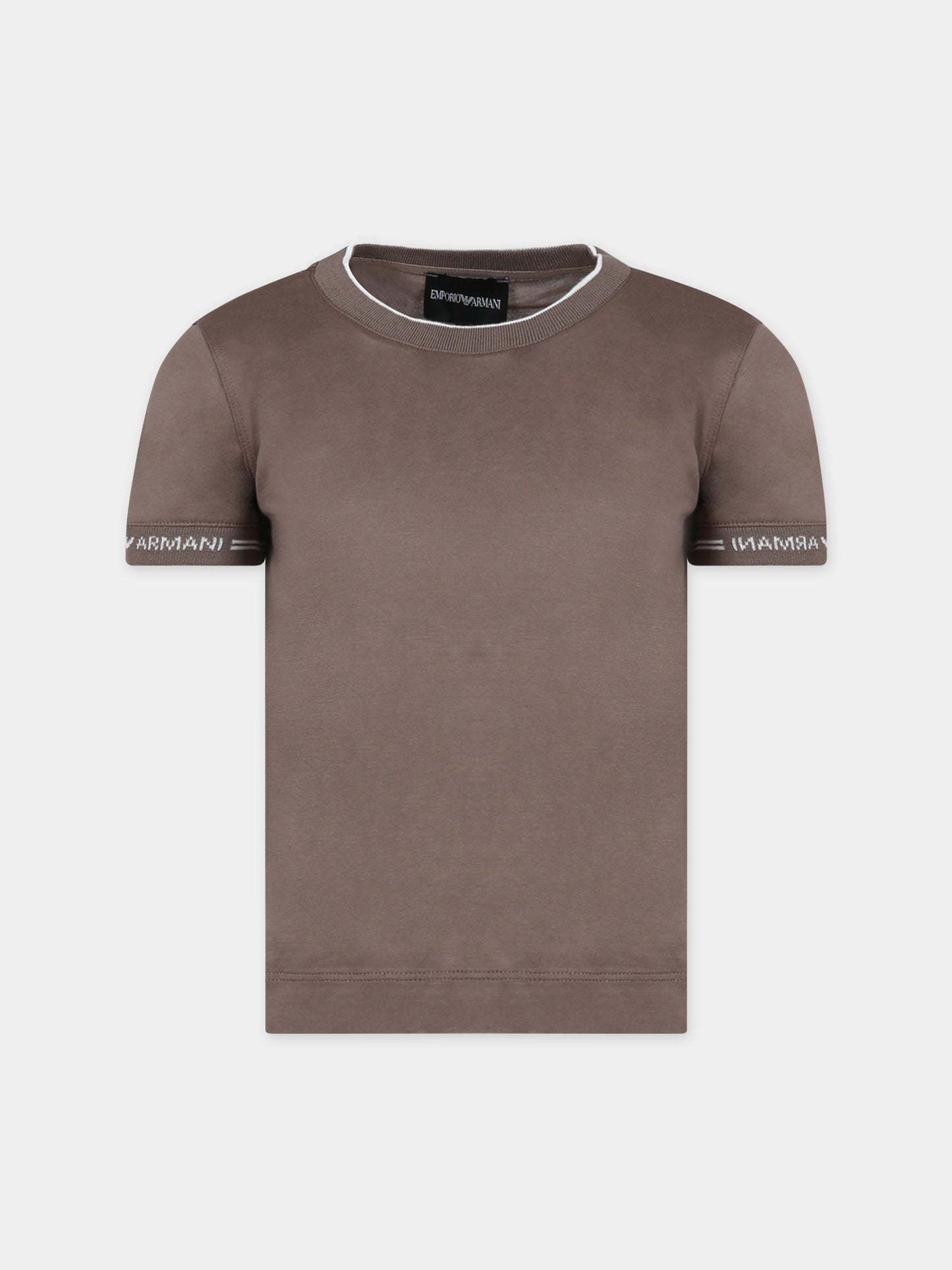 T-shirt marrone per bambino con aquilotto e logo,Armani Junior,6R4T87 1JUVZ 0488
