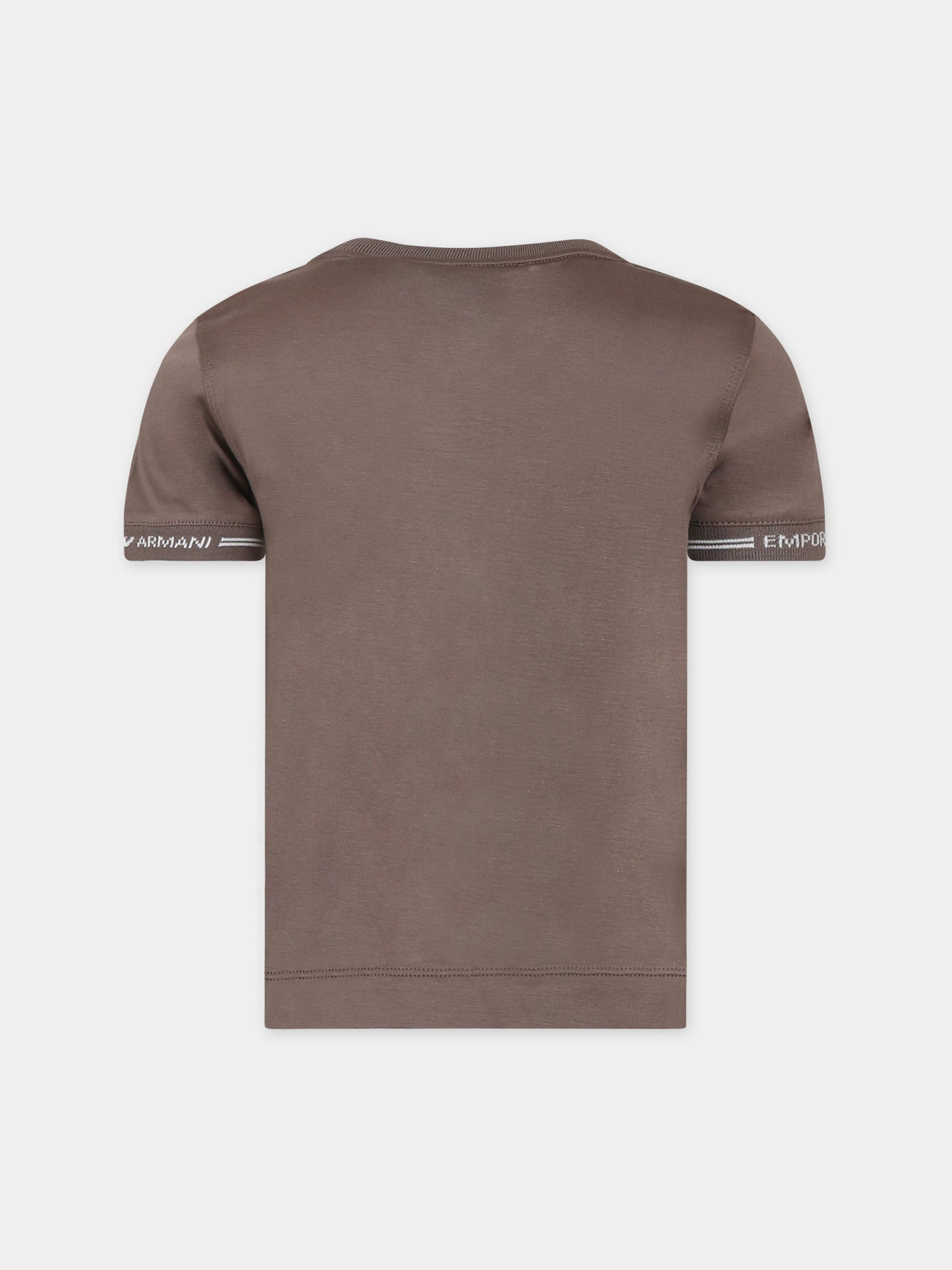 T-shirt marrone per bambino con aquilotto e logo,Armani Junior,6R4T87 1JUVZ 0488