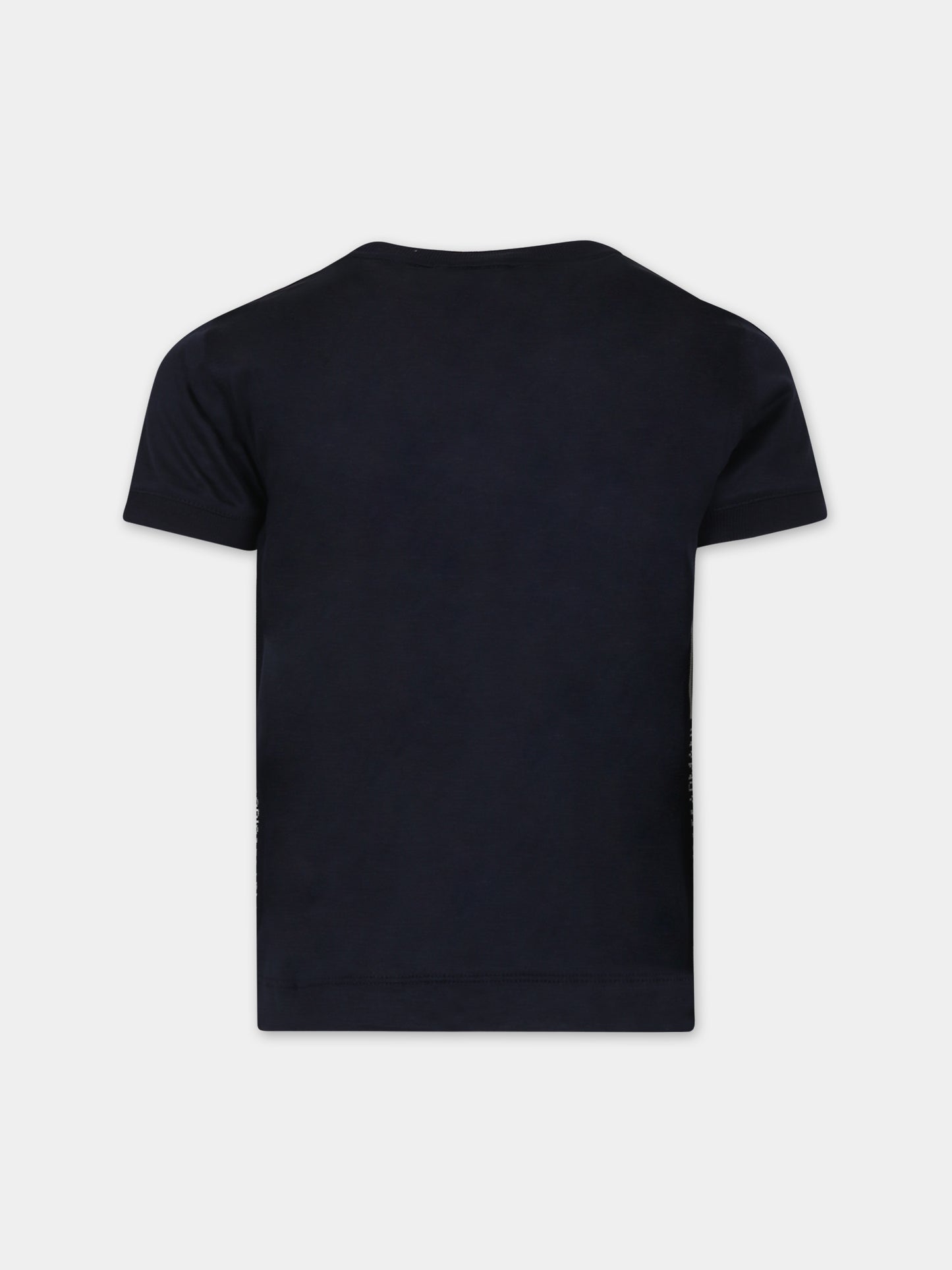 T-shirt blu per bambino con logo e aquilotto,Armani Junior,6R4T87 1JUVZ 09R3