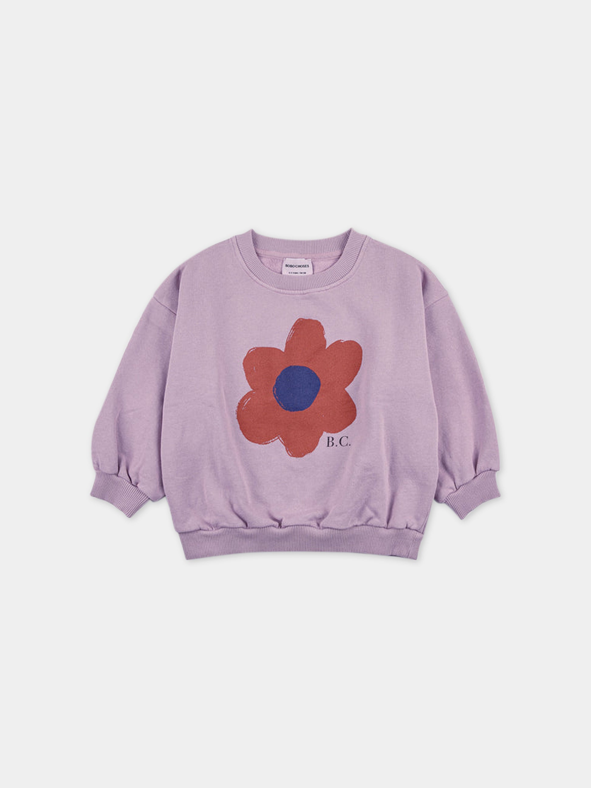 Felpa viola per bambina con stampa fiore,Bobo Choses,223AC042
