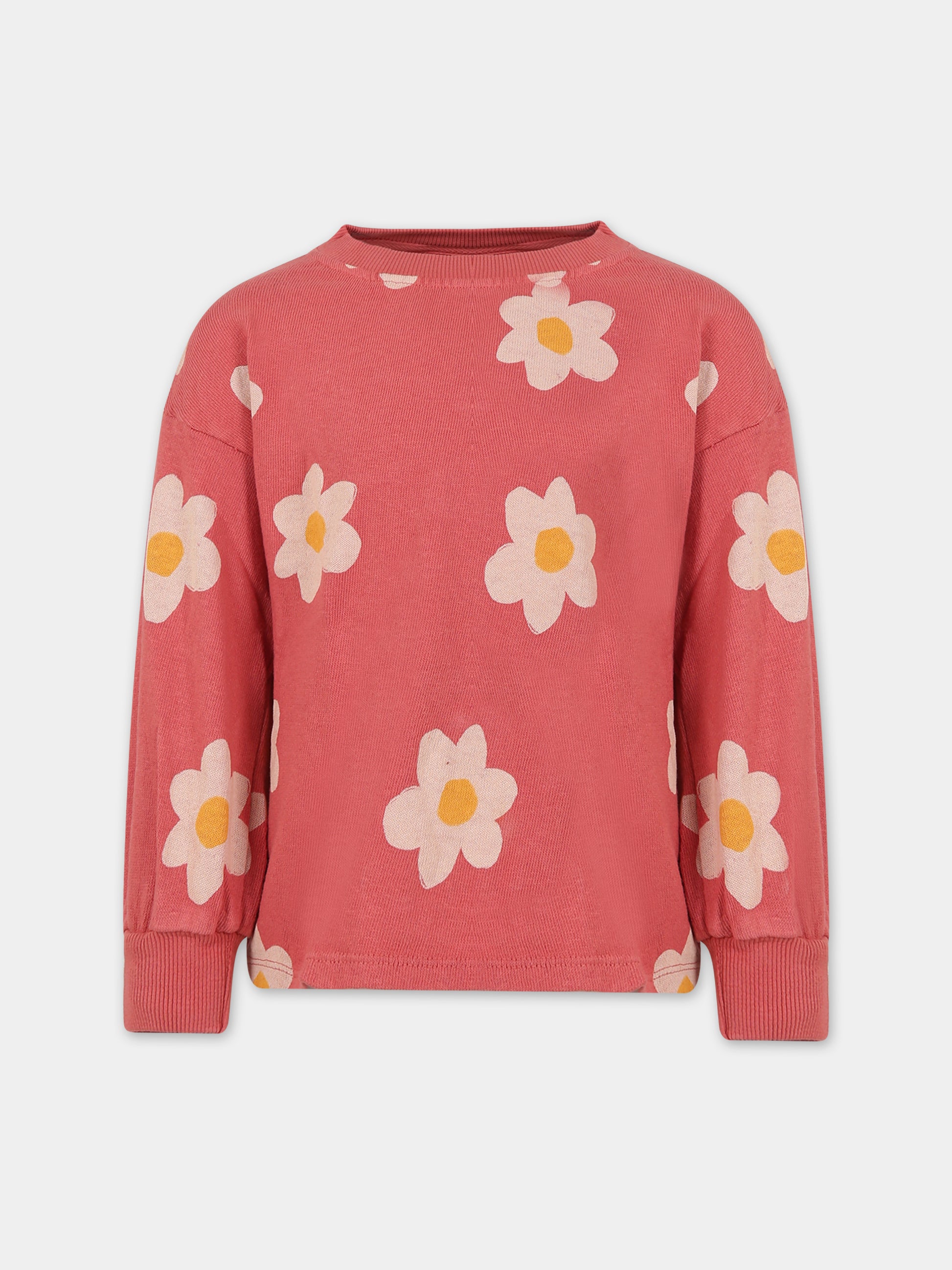 Felpa rosa per bambina con stampa fiori,Bobo Choses,223AC044