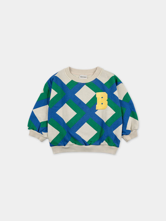 Felpa bianca per bambini con stampa quadri e logo,Bobo Choses,223AC033