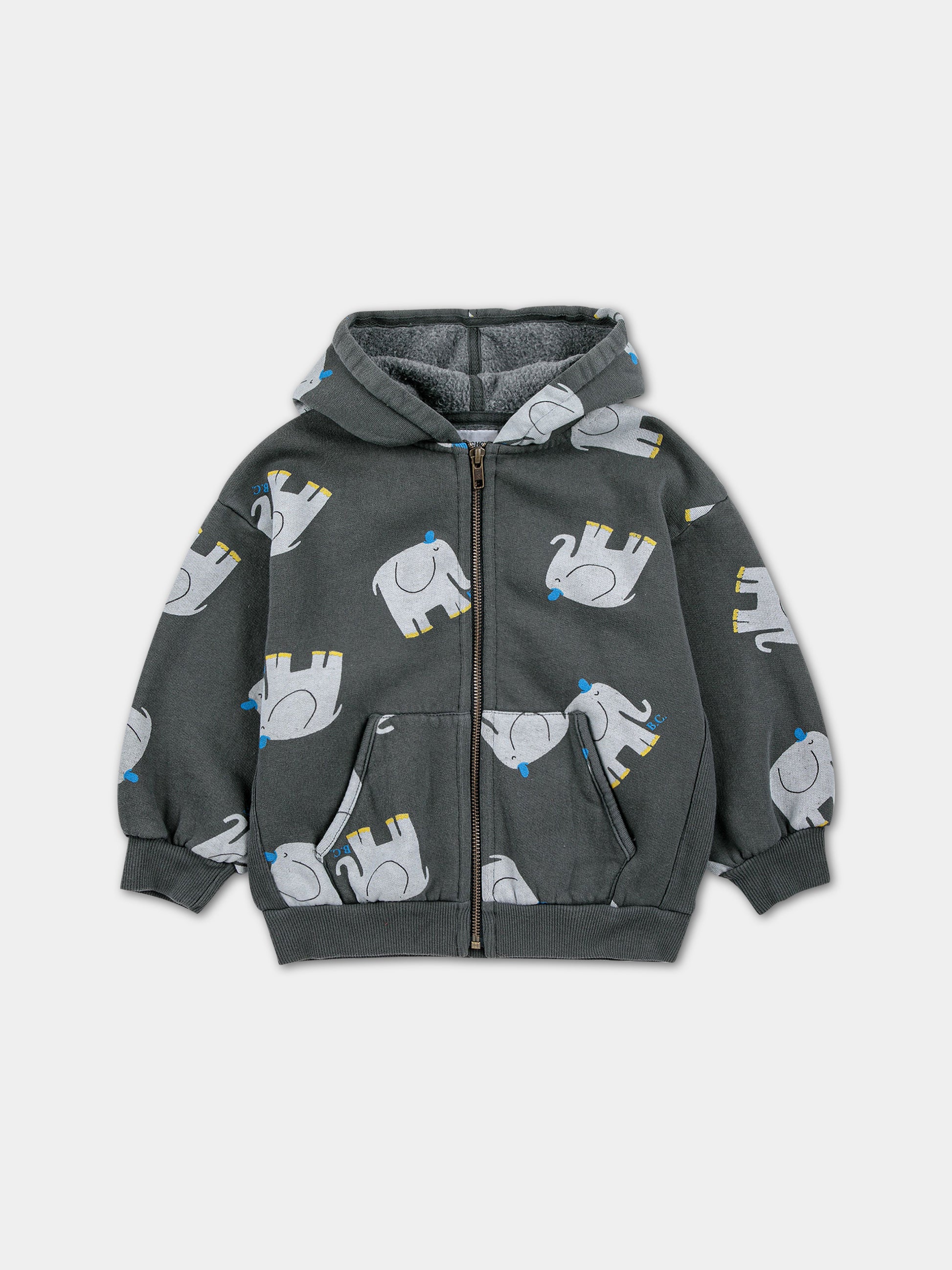 Felpa grigia per bambino con stampa elefanti,Bobo Choses,223AC052