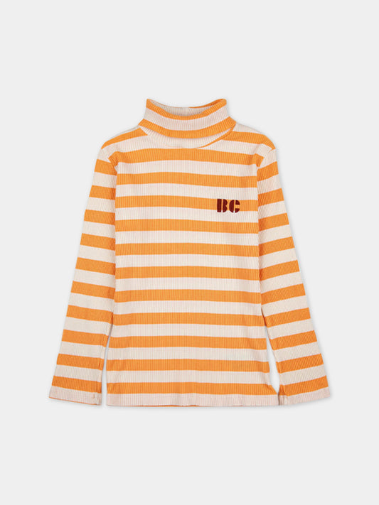 T-shirt gialla per bambini a righe con logo,Bobo Choses,223AC024