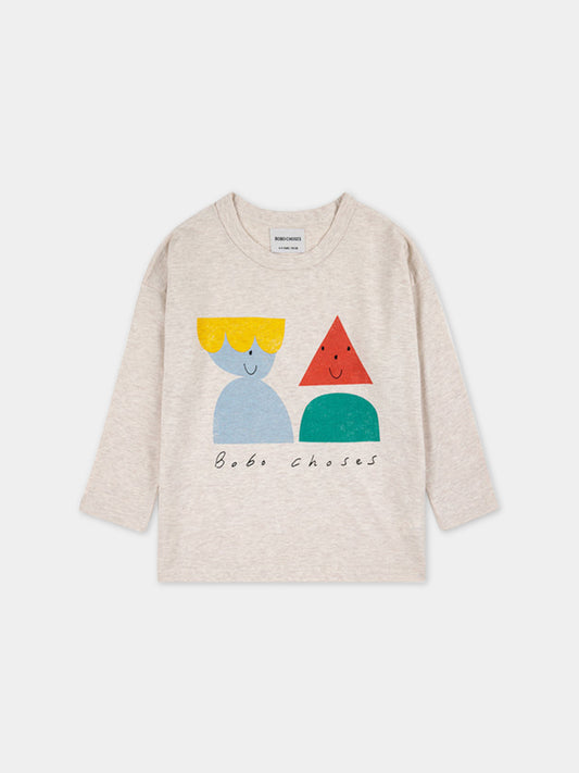 T-shirt beige per bambini con stampa e logo,Bobo Choses,223AC012