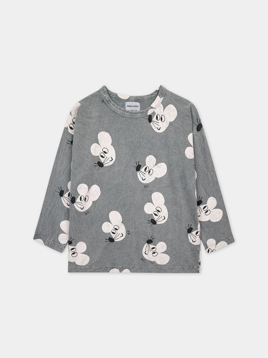 T-shirt grigia per bambino con stampa topolini,Bobo Choses,223AC016