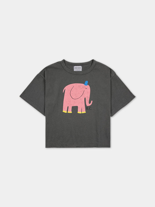 T-shirt grigia per bambina con stampa elefante,Bobo Choses,223AC001