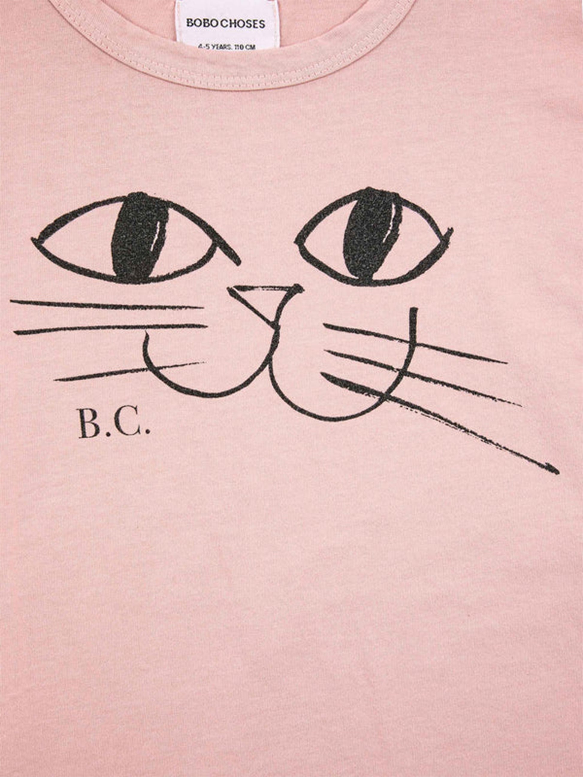T-shirt rosa per bambina con stampa gatto e logo,Bobo Choses,223AC007
