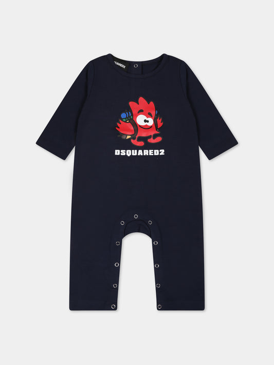 Tutina blu per neonato con logo e stampa,Dsquared2,DQ2000 D00X4 DQ875