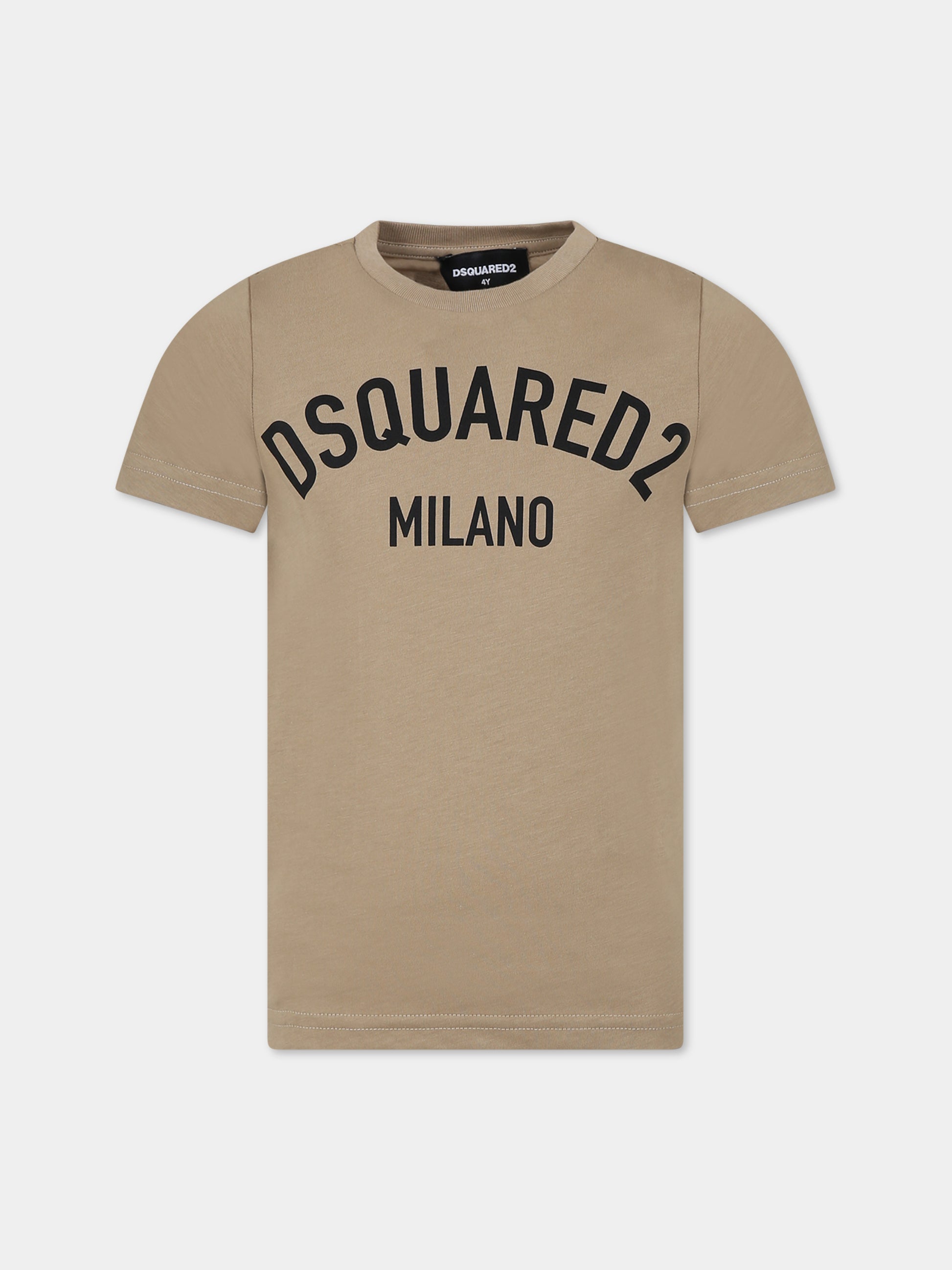 T-shirt beige per bambino con logo,Dsquared2,DQ1983 D00MV DQ716