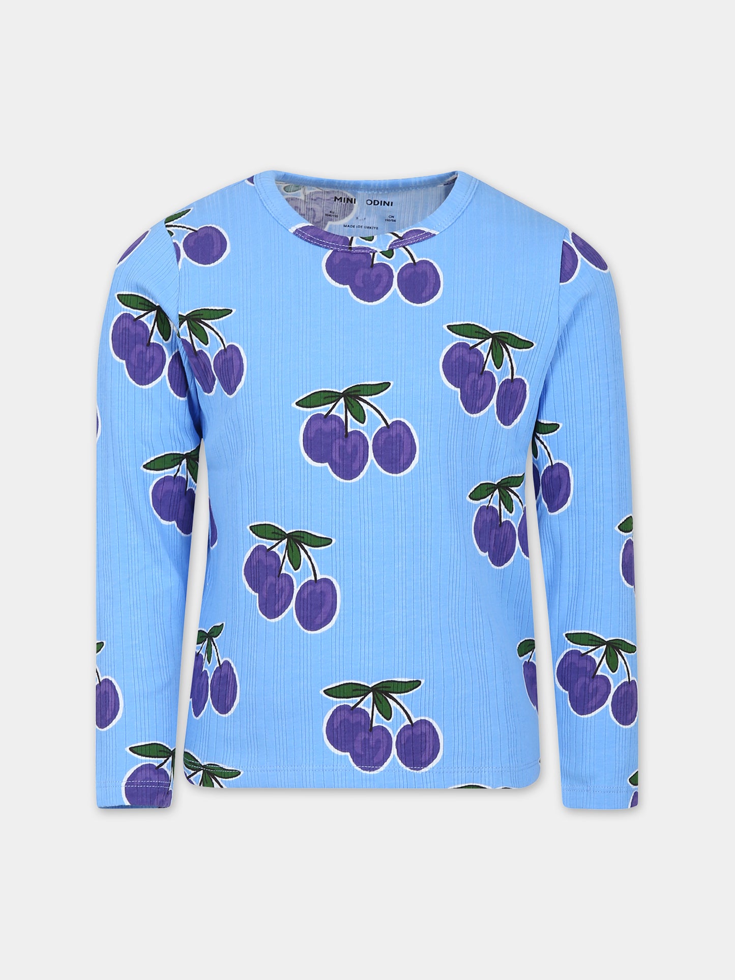 T-shirt azzurra per bambina con stampa prugne,Mini Rodini,2372018760