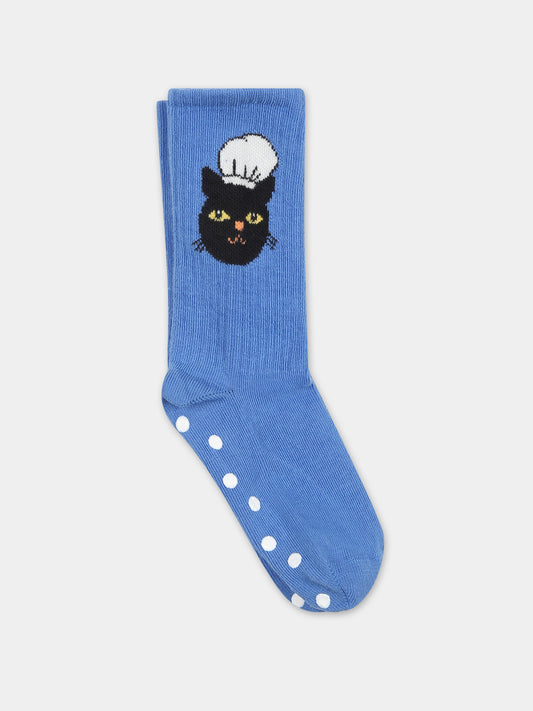 Calzini azzurri per bambini con gatto chef,Mini Rodini,2376010360