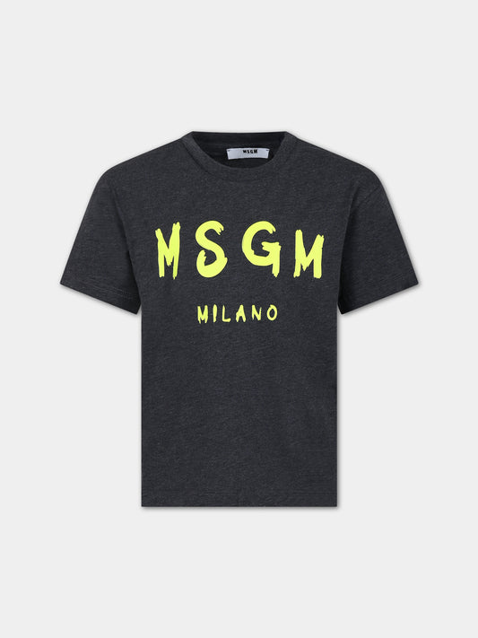 T-shirt grigia per bambini con logo,Msgm Kids,F3MSJUTH012 104