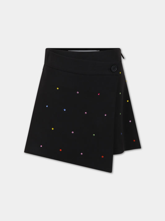 Shorts neri per bambina con strass,Msgm Kids,F3MSJGST100 110