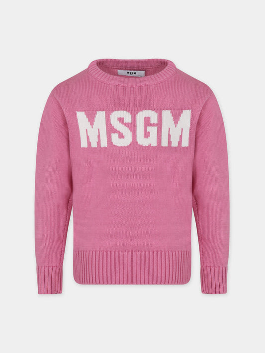 Maglione rosa per bambina con logo,Msgm Kids,F3MSJUJP153 042