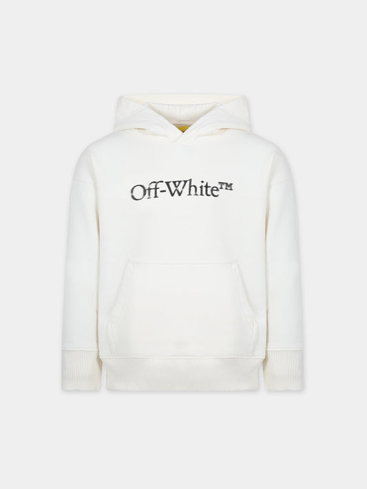 Felpa bianca per bambini con logo,Off White,OBBB001F23FLE0010310