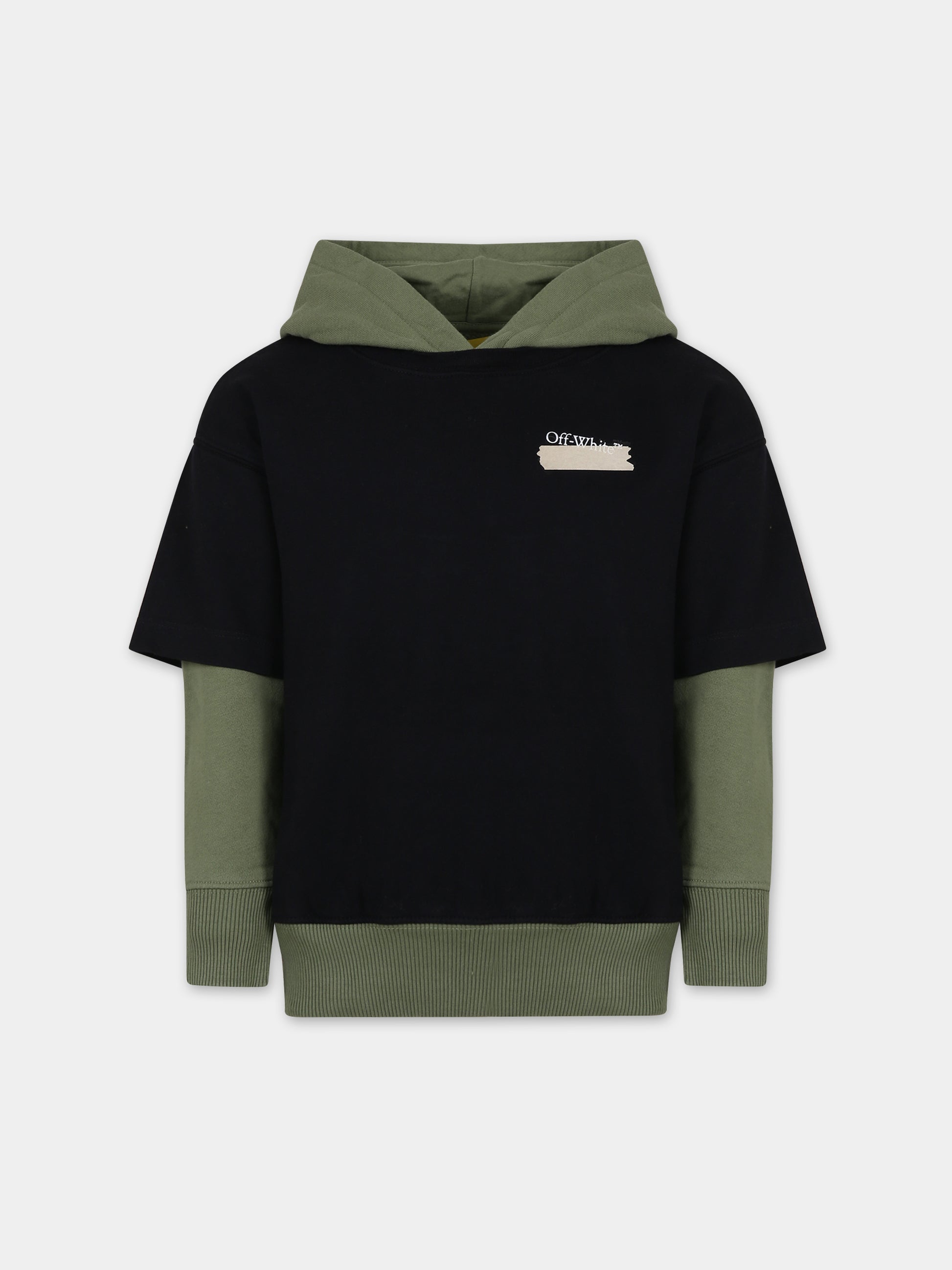 Felpa nera per bambino con logo,Off White,OBBB006F23FLE0021001