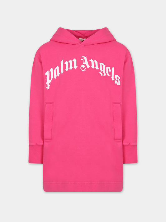 Vestito fucsia per bambina con logo,Palm Angels,PGDB004C99FLE0013201
