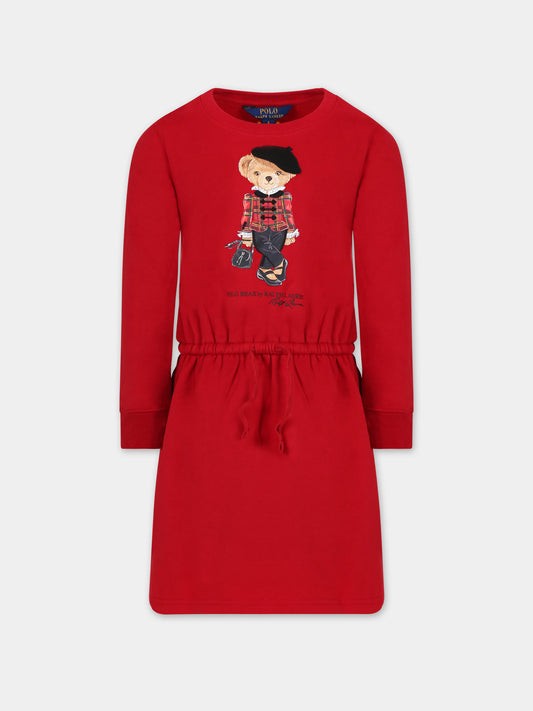 Vestito rosso per bambina cn orso e logo,Ralph Lauren Kids,920454001