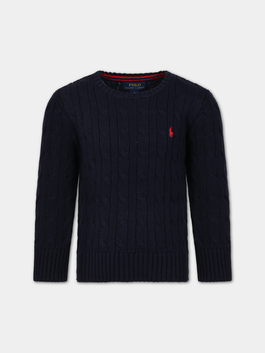 Maglione blu per bambino con cavallino,Ralph Lauren Kids,702674042