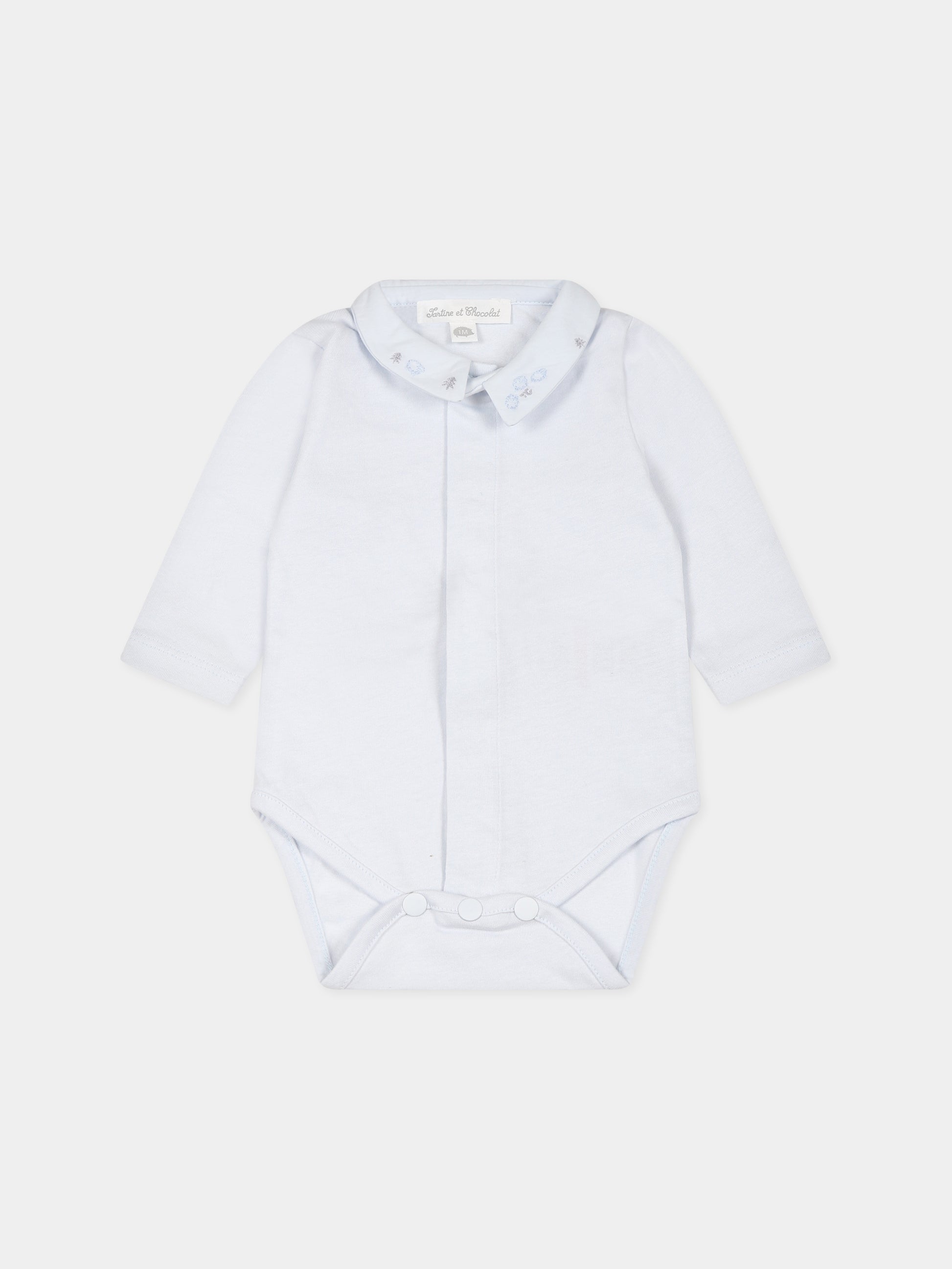 Body celeste per neonato con ricami,Tartine Et Chocolat,TX11000-41