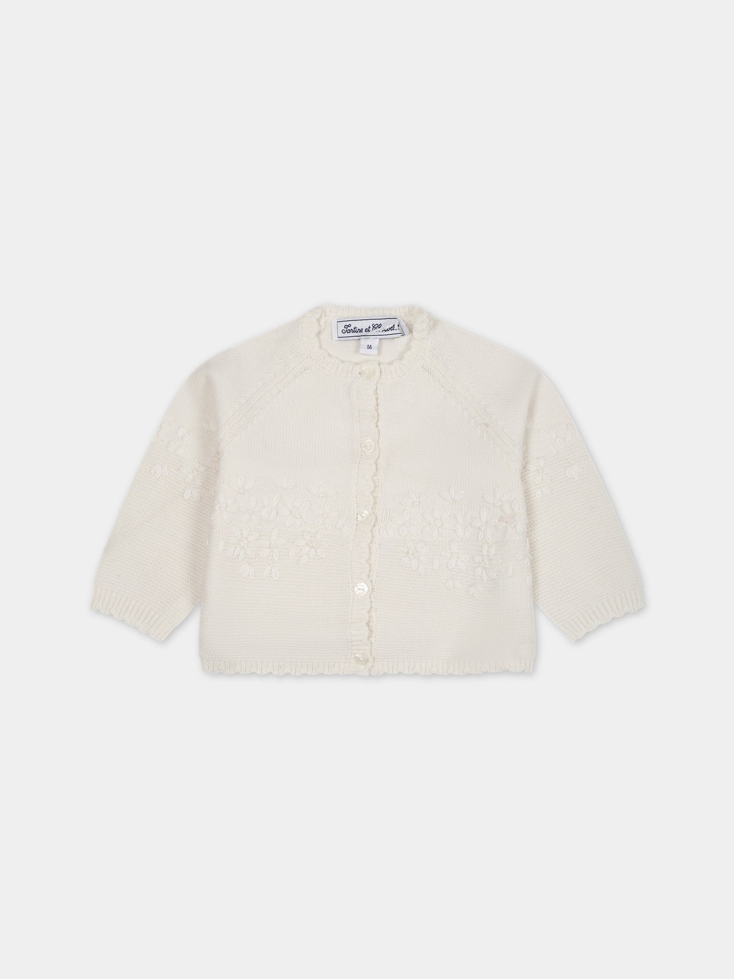 Cardigan avorio per neonata con fiori,Tartine Et Chocolat,TX18031-13