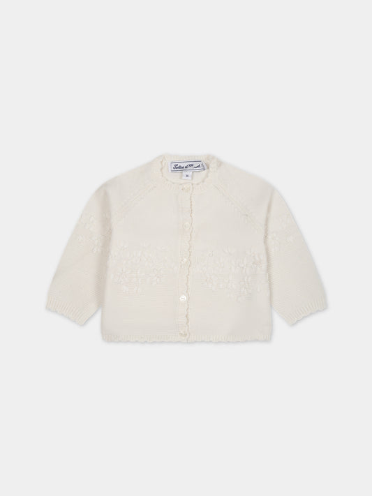 Cardigan avorio per neonata con fiori,Tartine Et Chocolat,TX18031-13