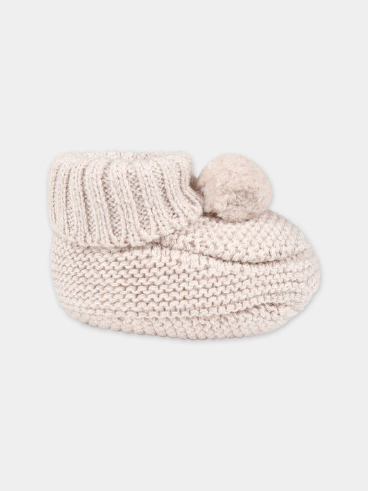 Babbucce beige per neonati con pon pon,Tartine Et Chocolat,TX89020-15