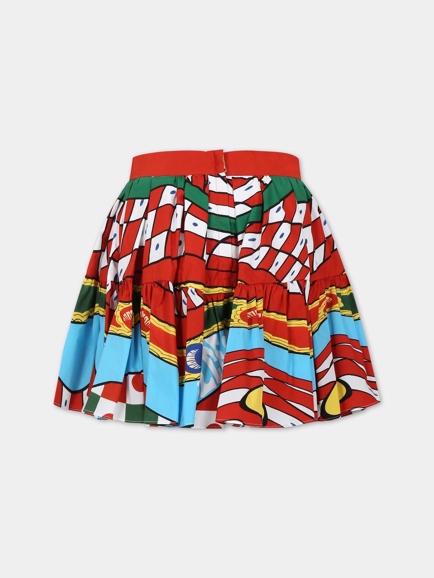 Gonna rossa per bambina con logo e stampa carretto,Dolce & Gabbana Kids,L54I49 G7J8X HH4KS