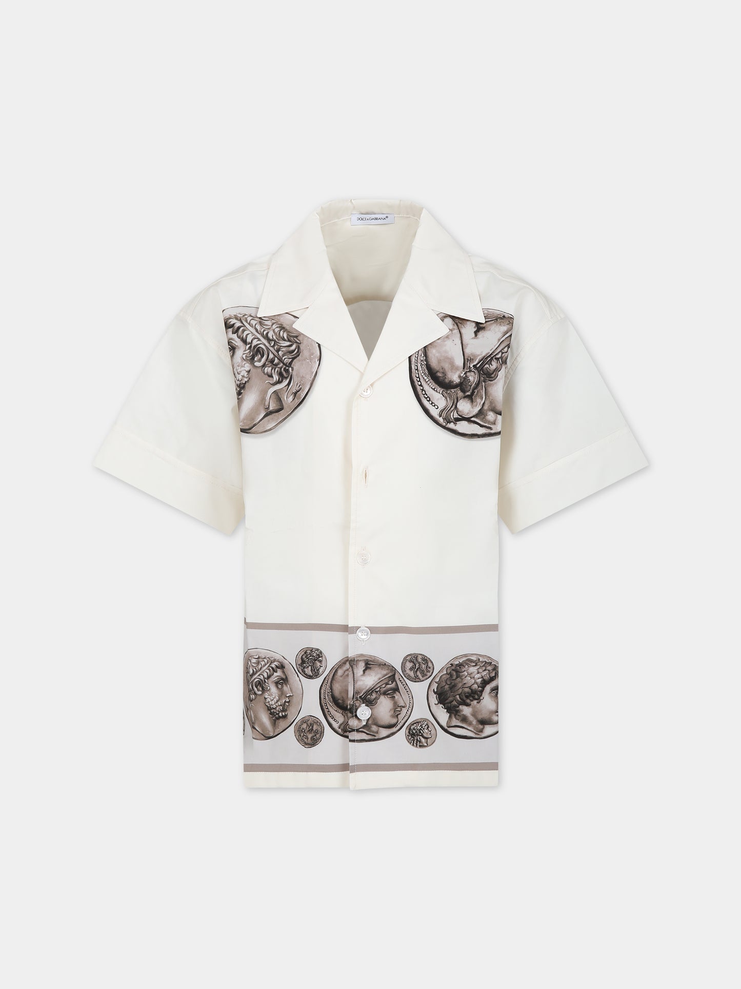 Camicia avorio per bambino con logo e stampa monete,Dolce & Gabbana Kids,L43S83 G7J4U HA4RJ