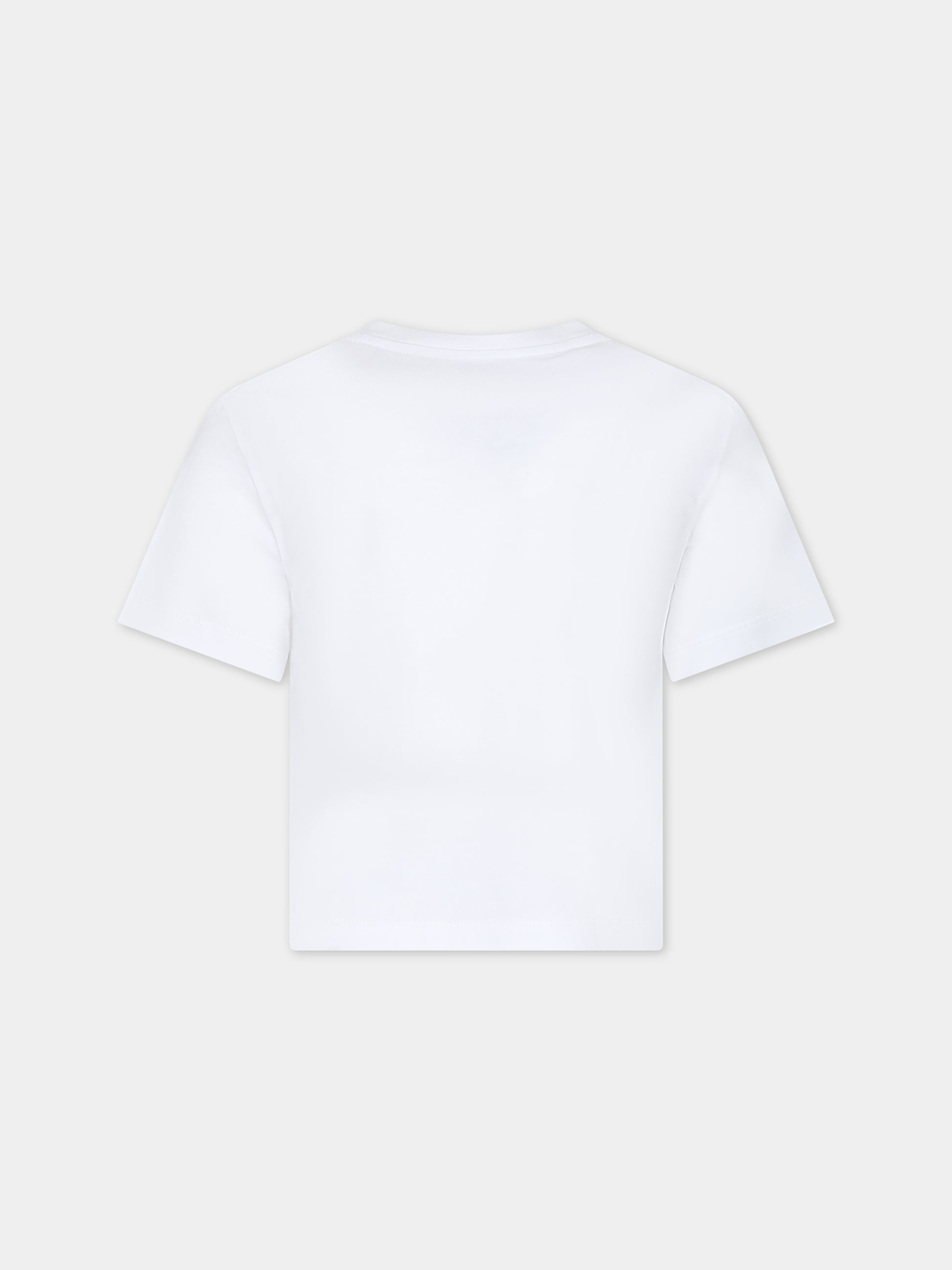 T-shirt bianca per bambina con logo e rose,Dolce & Gabbana Kids,L5JTKT G7J7W W0800