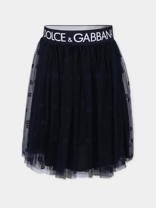 Gonna blu per bambina con logo,Dolce & Gabbana Kids,L54I61 HLM8T B0387