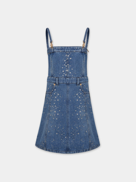 Salopette blu per bambina con stelle,Versace,1010515 1A07592 2D880