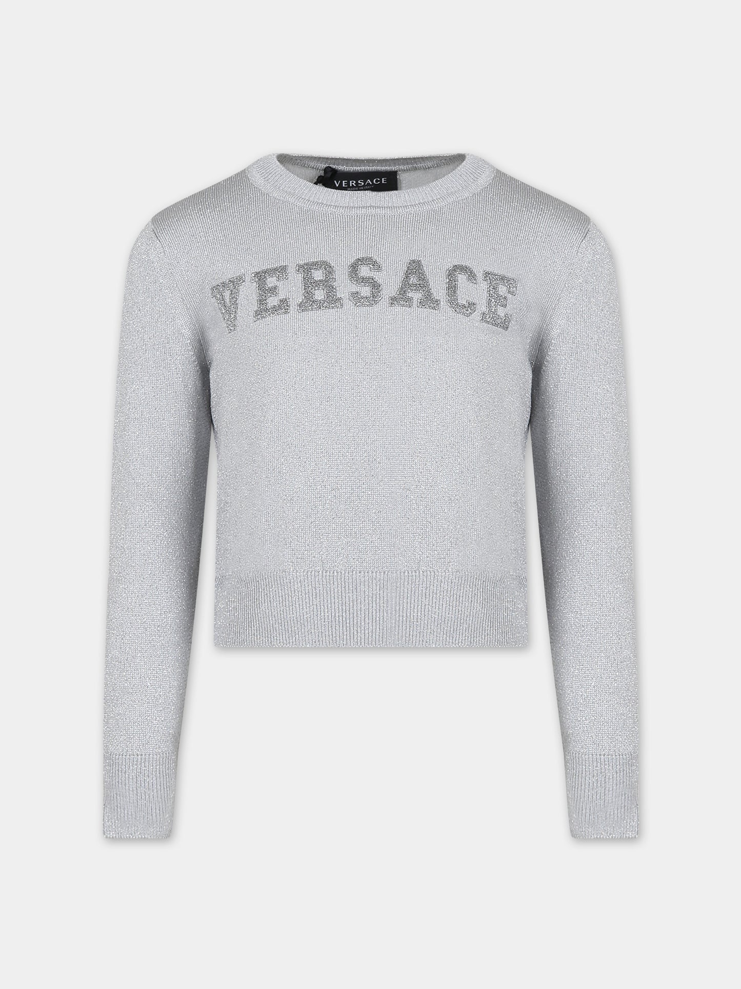 Maglione argento per bambina con logo,Versace,1011435 1A08413 1E560